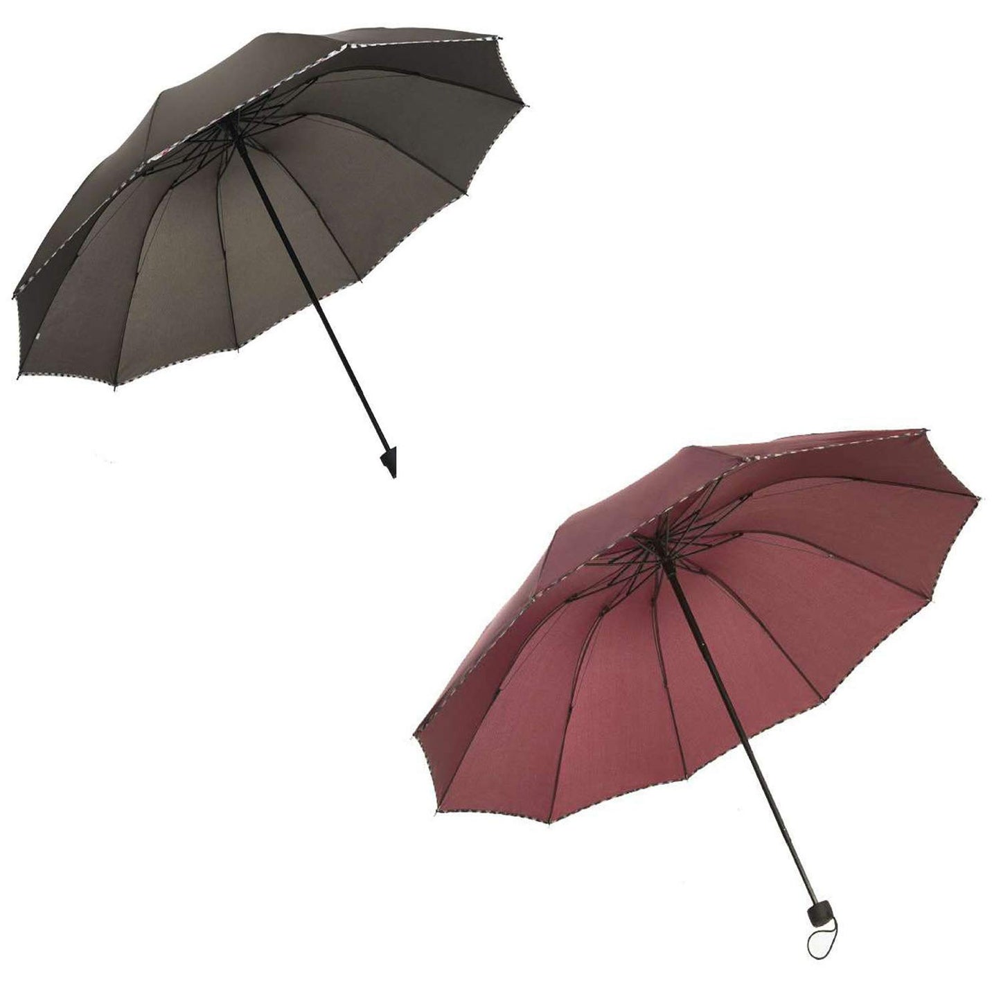 Solid Color Pipine 3 Folding Dome Shape Sun/Rain Umbrella (Pack of 2)