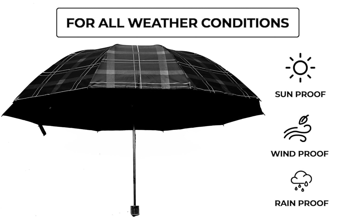 WIND PROOF CHECKED UNISEX DOME SHAPE XXXL SIZE UV PROTECTION UMBRELLA, PACK OF 1