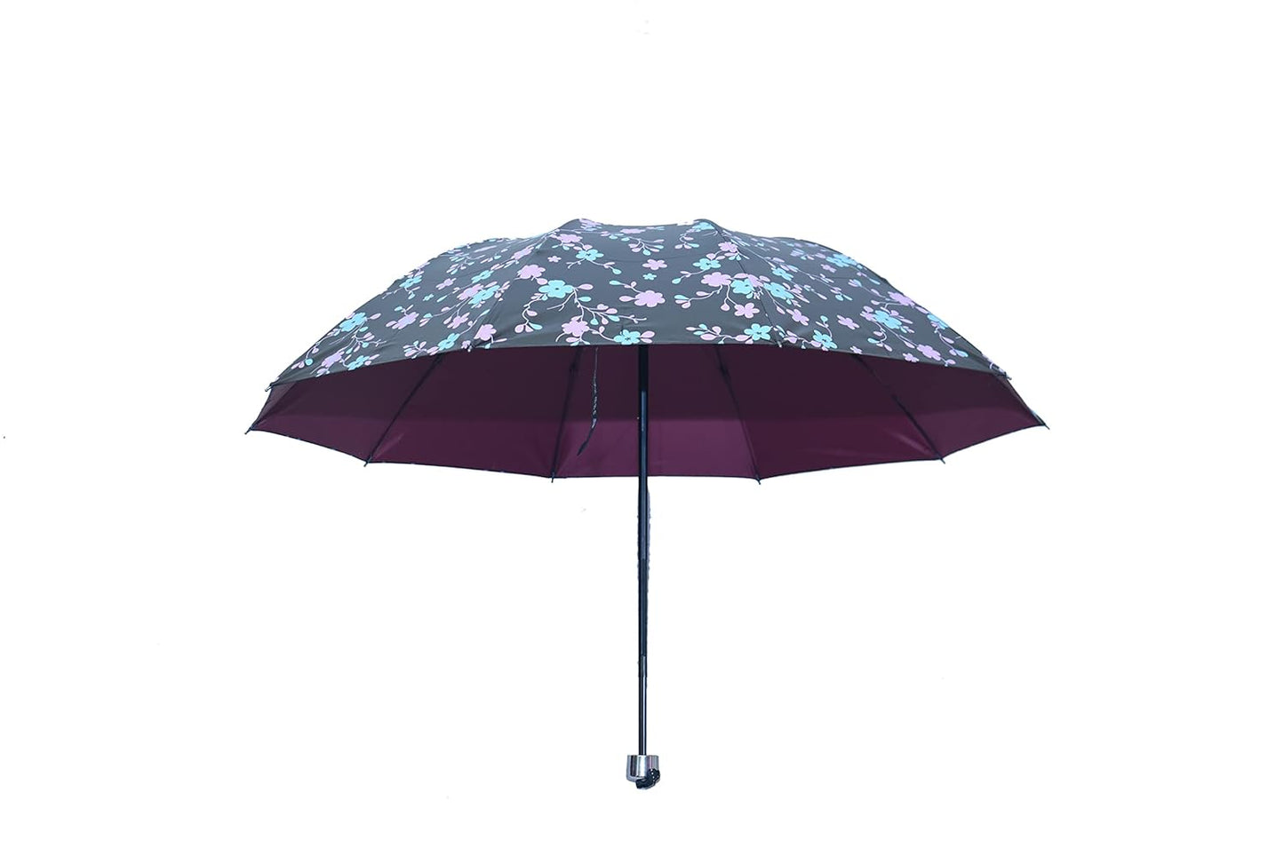 FloralPrinted 3 Fold Anti-Uv,Inner Solid Color Women Compact Umbrella,Pack of 1