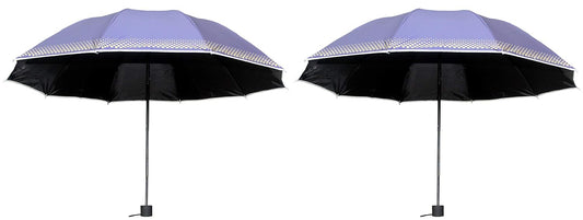 Plain MetallicColor 3 Folding Manual Open, Dome Shape Sun/Rain Office Umbrella for Women & Girls, Pack of 2 Umbrella