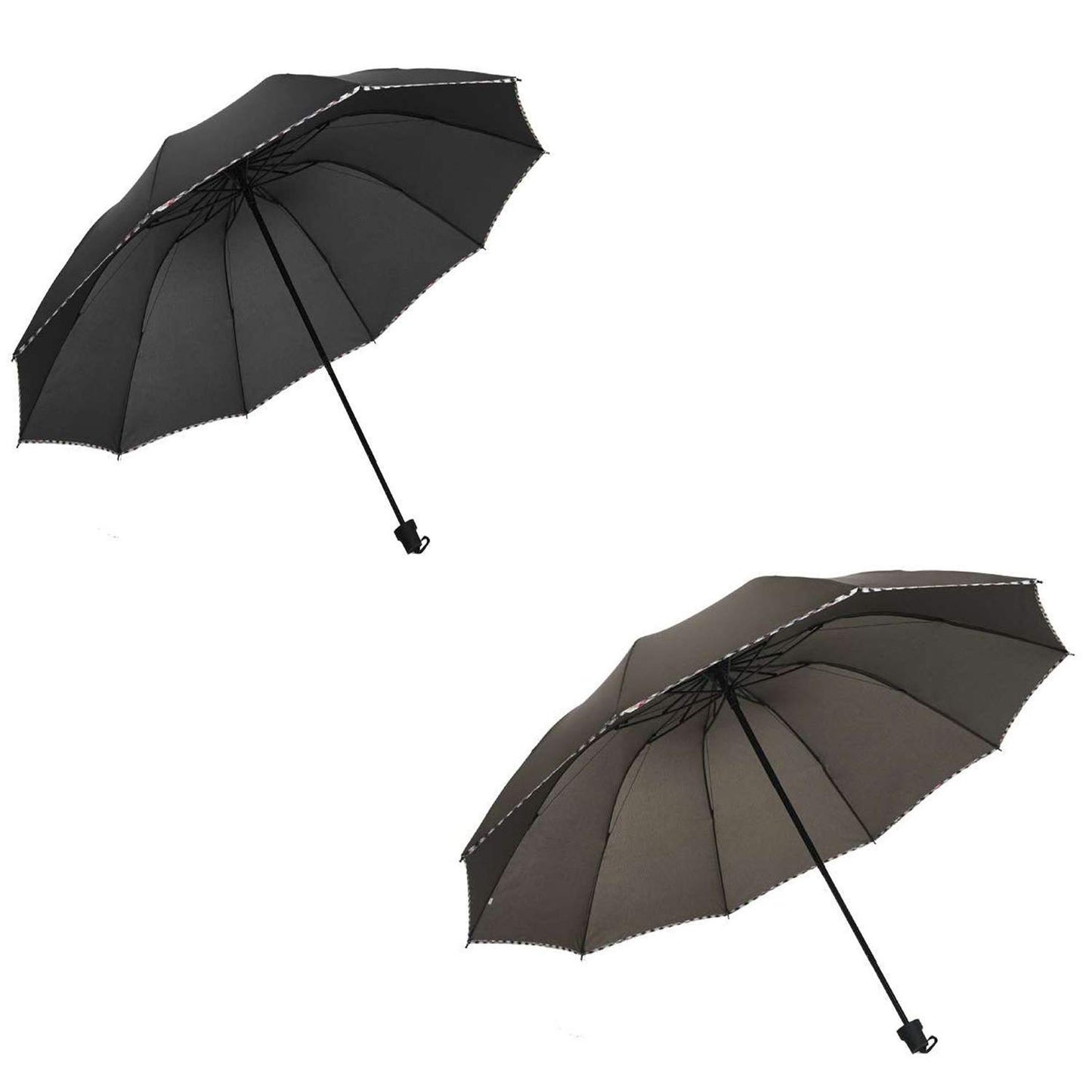 Solid Color Pipine 3 Folding Dome Shape Sun/Rain Umbrella (Pack of 2)