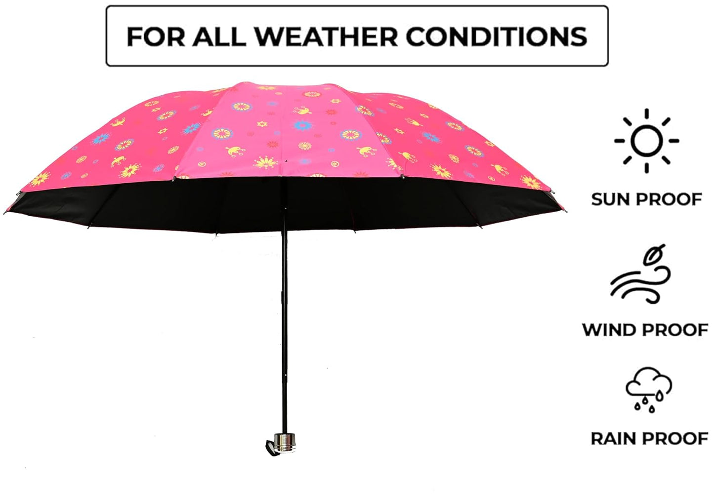 COMPACT 3 FOLD SUN/RAIN PRINTED UV PROTECTION UMBRELLA FOR WOMEN , Pack of 1