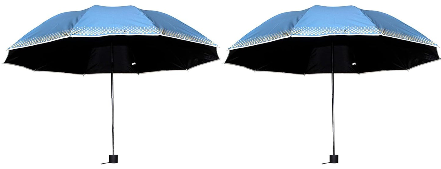 Plain MetallicColor 3 Folding Manual Open, Dome Shape Sun/Rain Office Umbrella for Women & Girls, Pack of 2 Umbrella