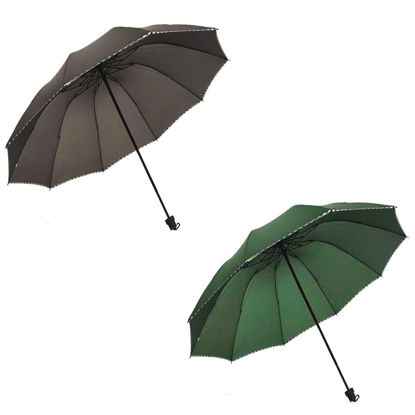 Solid Color Pipine 3 Folding Dome Shape Sun/Rain Umbrella (Pack of 2)