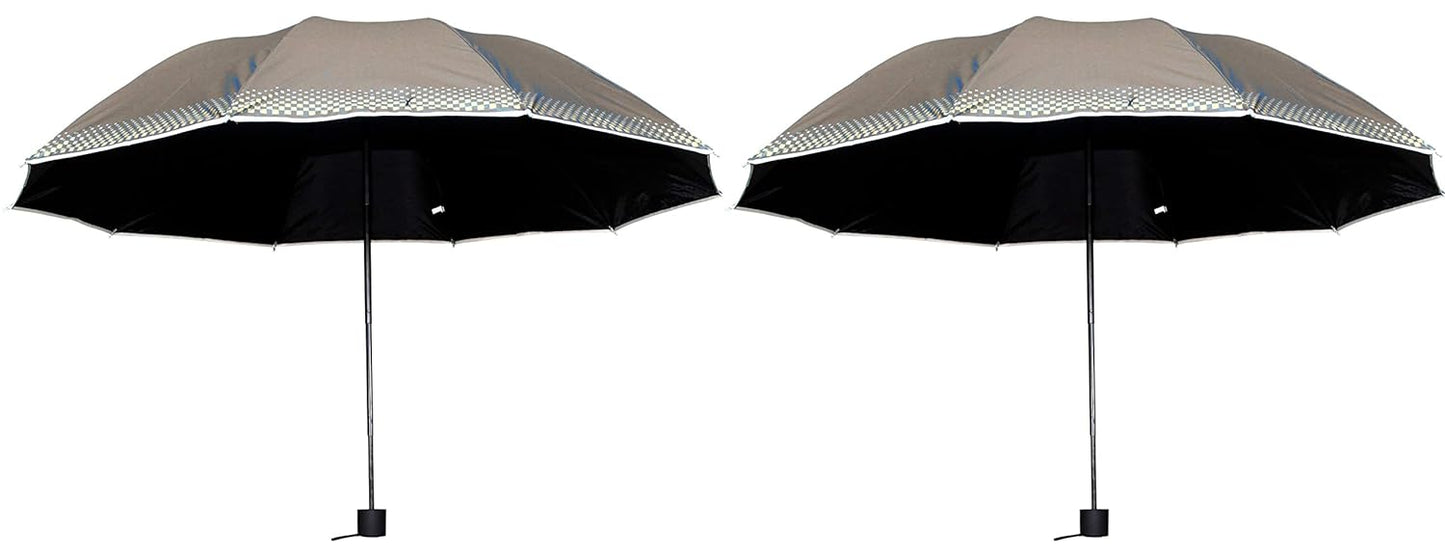 Plain MetallicColor 3 Folding Manual Open, Dome Shape Sun/Rain Office Umbrella for Women & Girls, Pack of 2 Umbrella