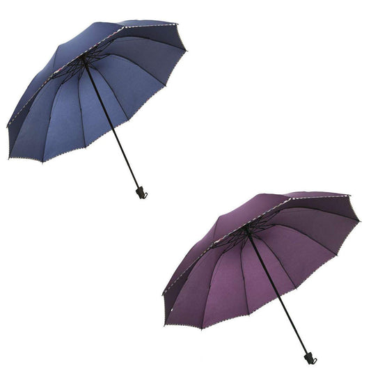 Solid Color Pipine 3 Folding Dome Shape Sun/Rain Umbrella (Pack of 2)