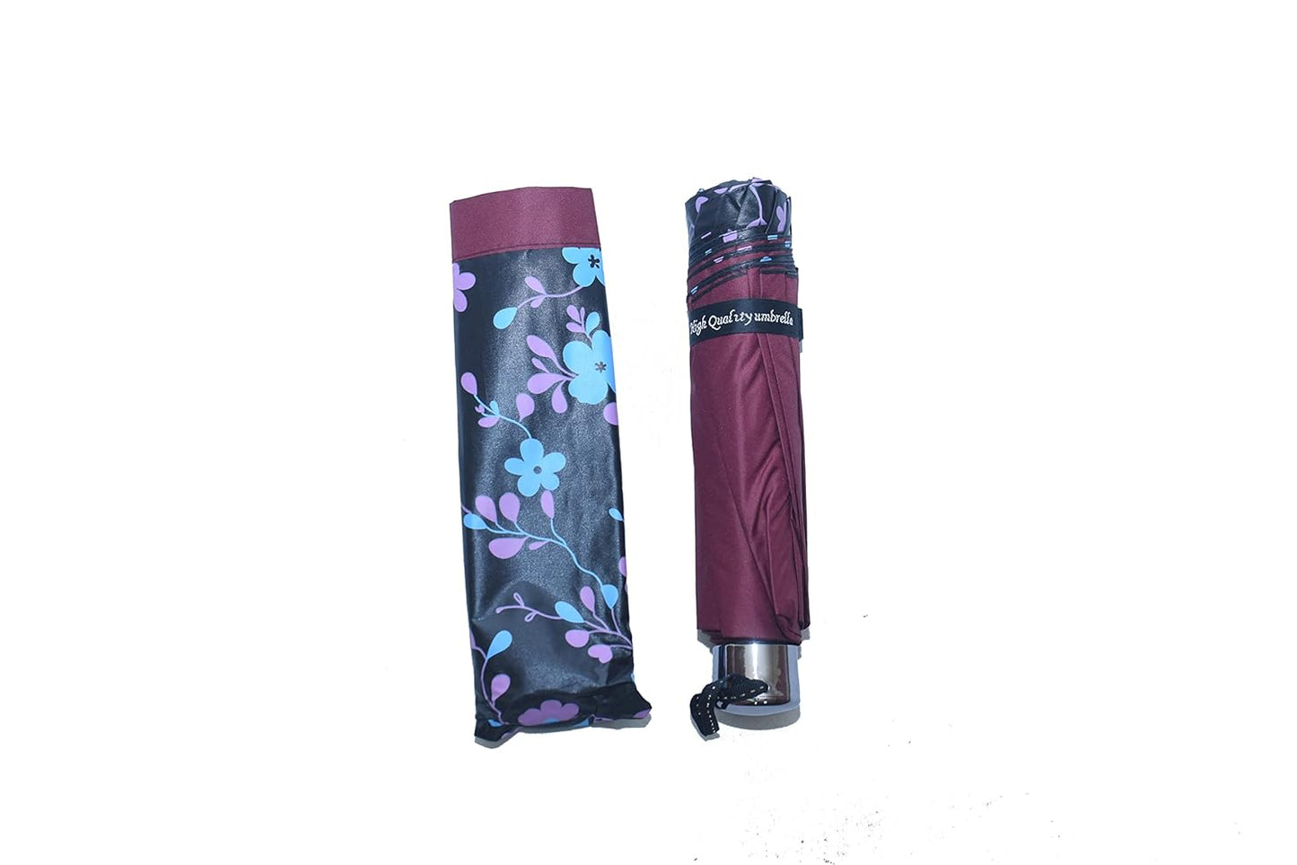 FloralPrinted 3 Fold Anti-Uv,Inner Solid Color Women Compact Umbrella,Pack of 1