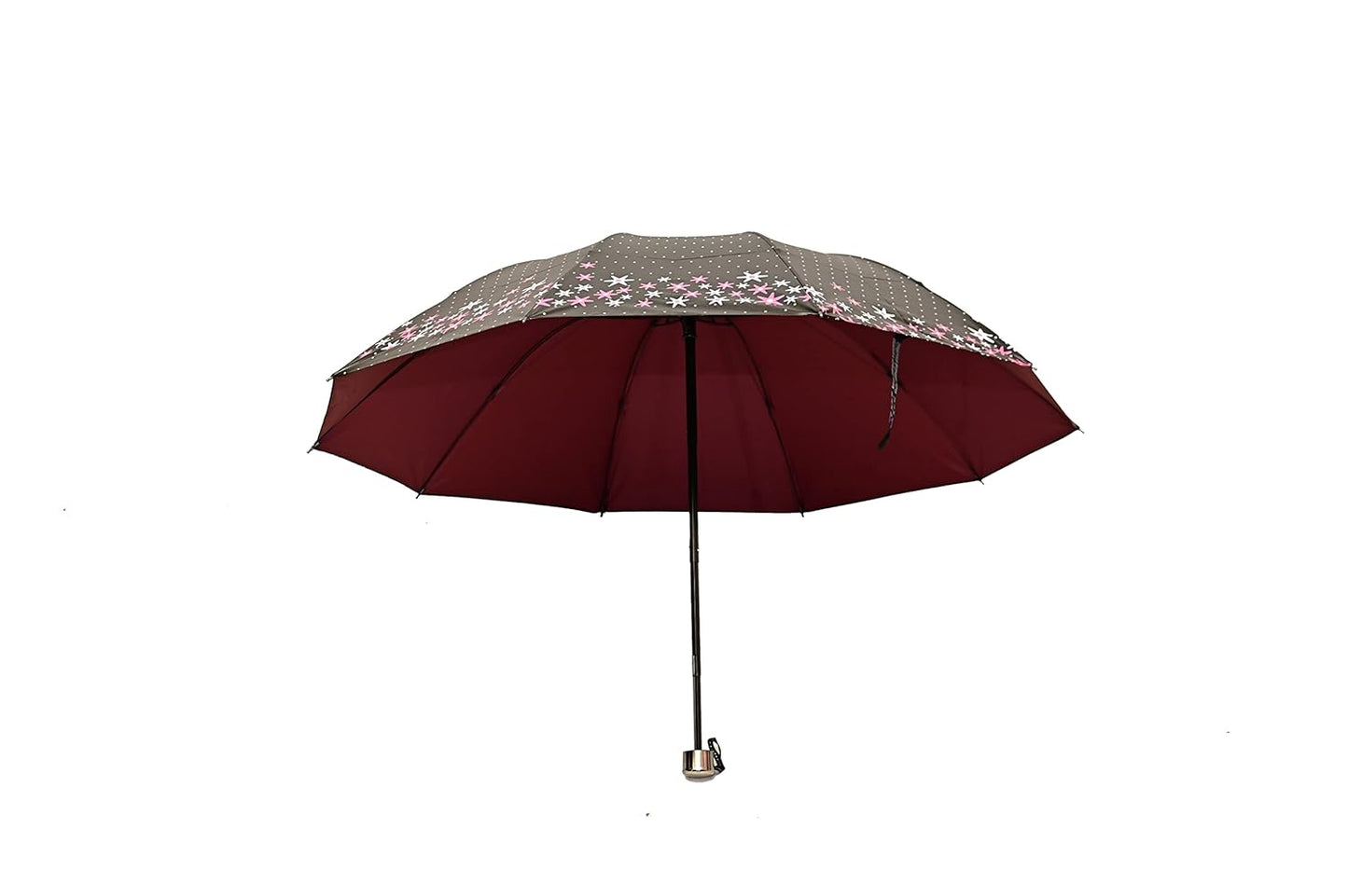 FloralPrinted 3 Fold Anti-Uv,Inner Solid Color Women Compact Umbrella,Pack of 1