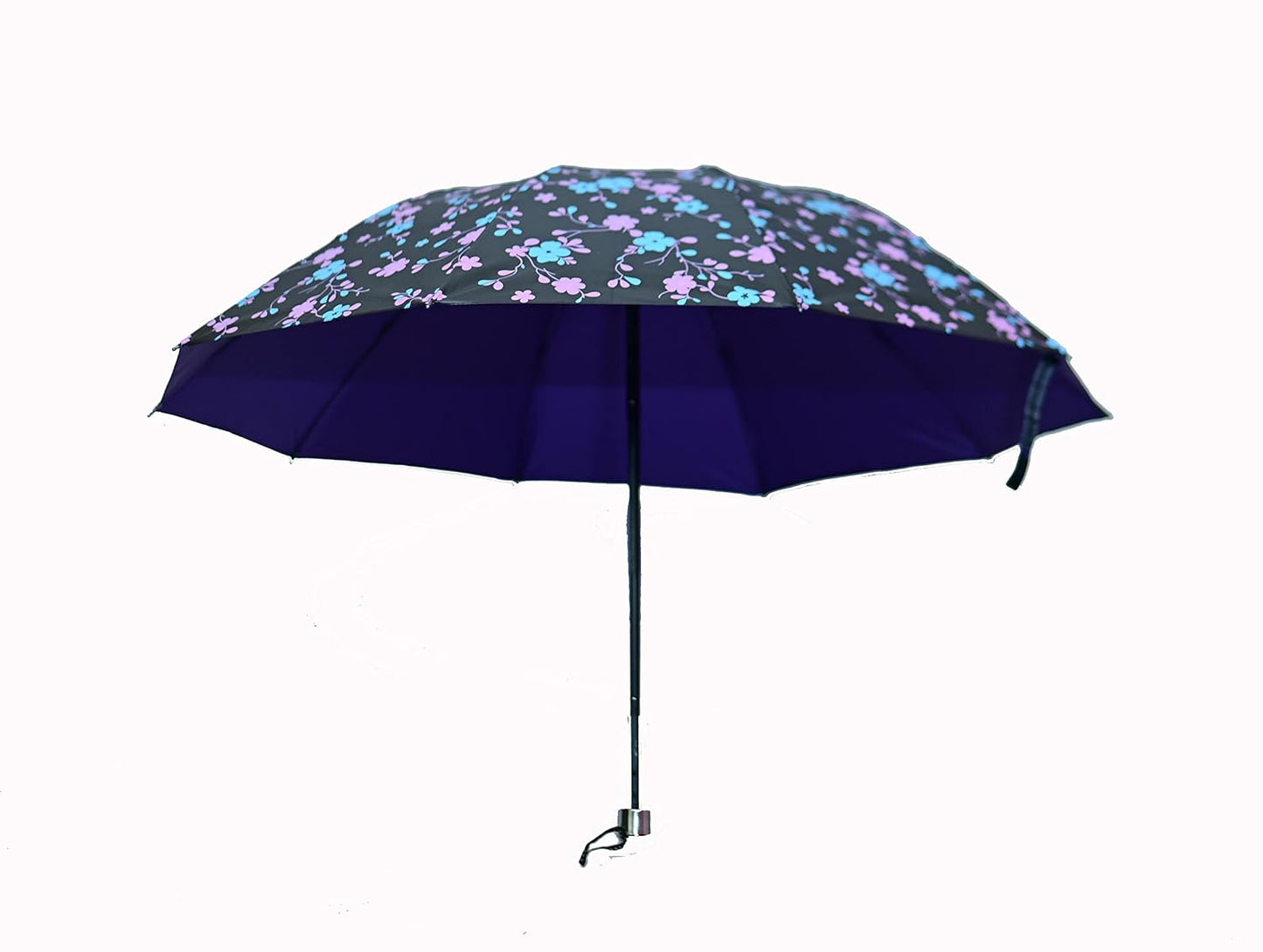 FloralPrinted 3 Fold Anti-Uv,Inner Solid Color Women Compact Umbrella,Pack of 1