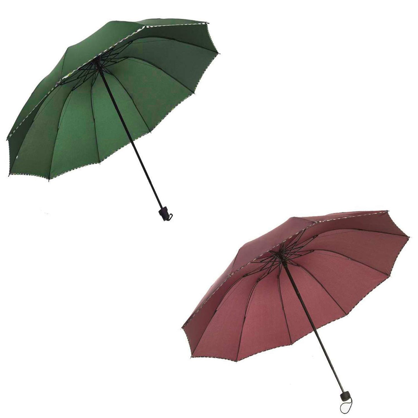 Solid Color Pipine 3 Folding Dome Shape Sun/Rain Umbrella (Pack of 2)
