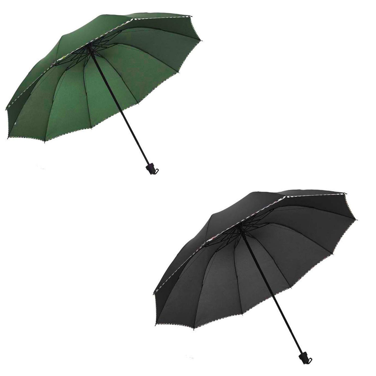 Solid Color Pipine 3 Folding Dome Shape Sun/Rain Umbrella (Pack of 2)