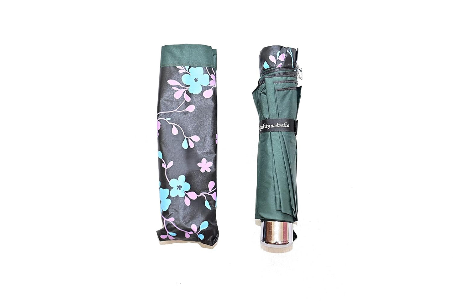 FloralPrinted 3 Fold Anti-Uv,Inner Solid Color Women Compact Umbrella,Pack of 1
