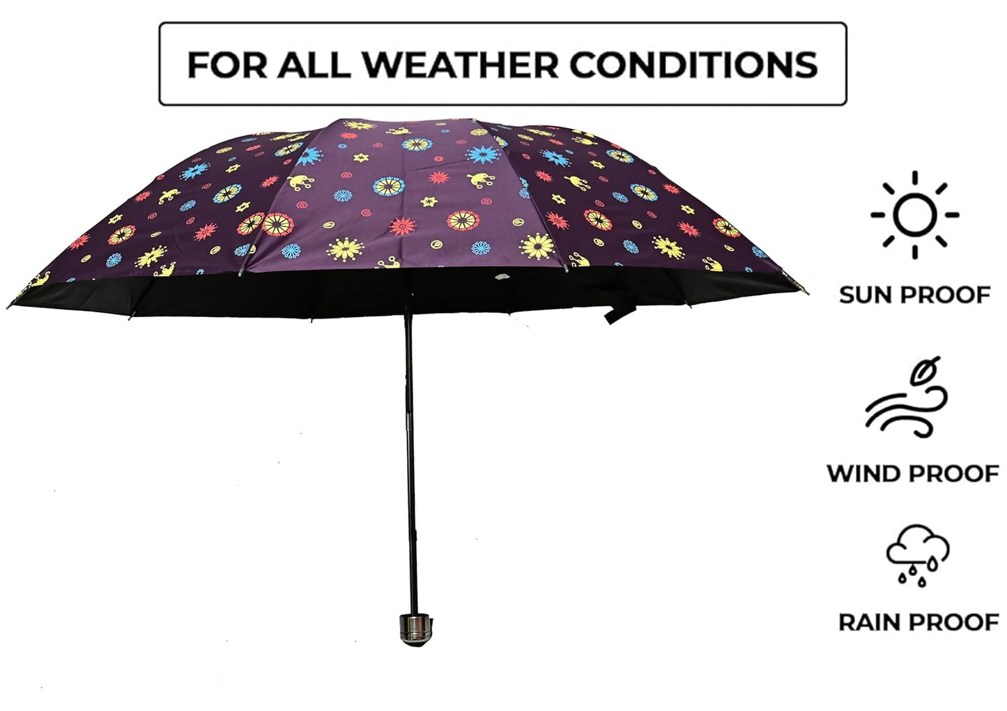 COMPACT 3 FOLD SUN/RAIN PRINTED UV PROTECTION UMBRELLA FOR WOMEN , Pack of 1