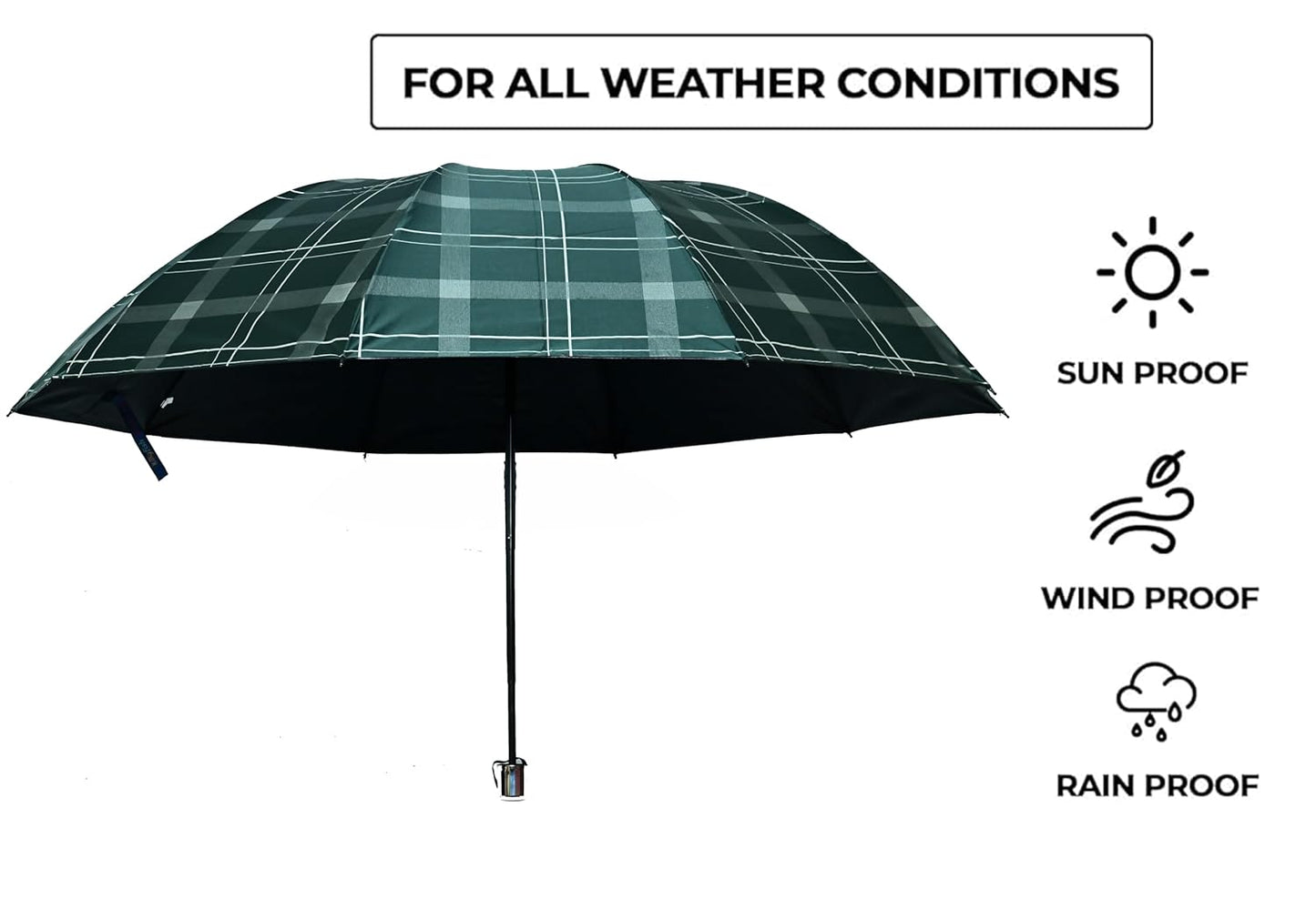 WIND PROOF CHECKED UNISEX DOME SHAPE XXXL SIZE UV PROTECTION UMBRELLA, PACK OF 1