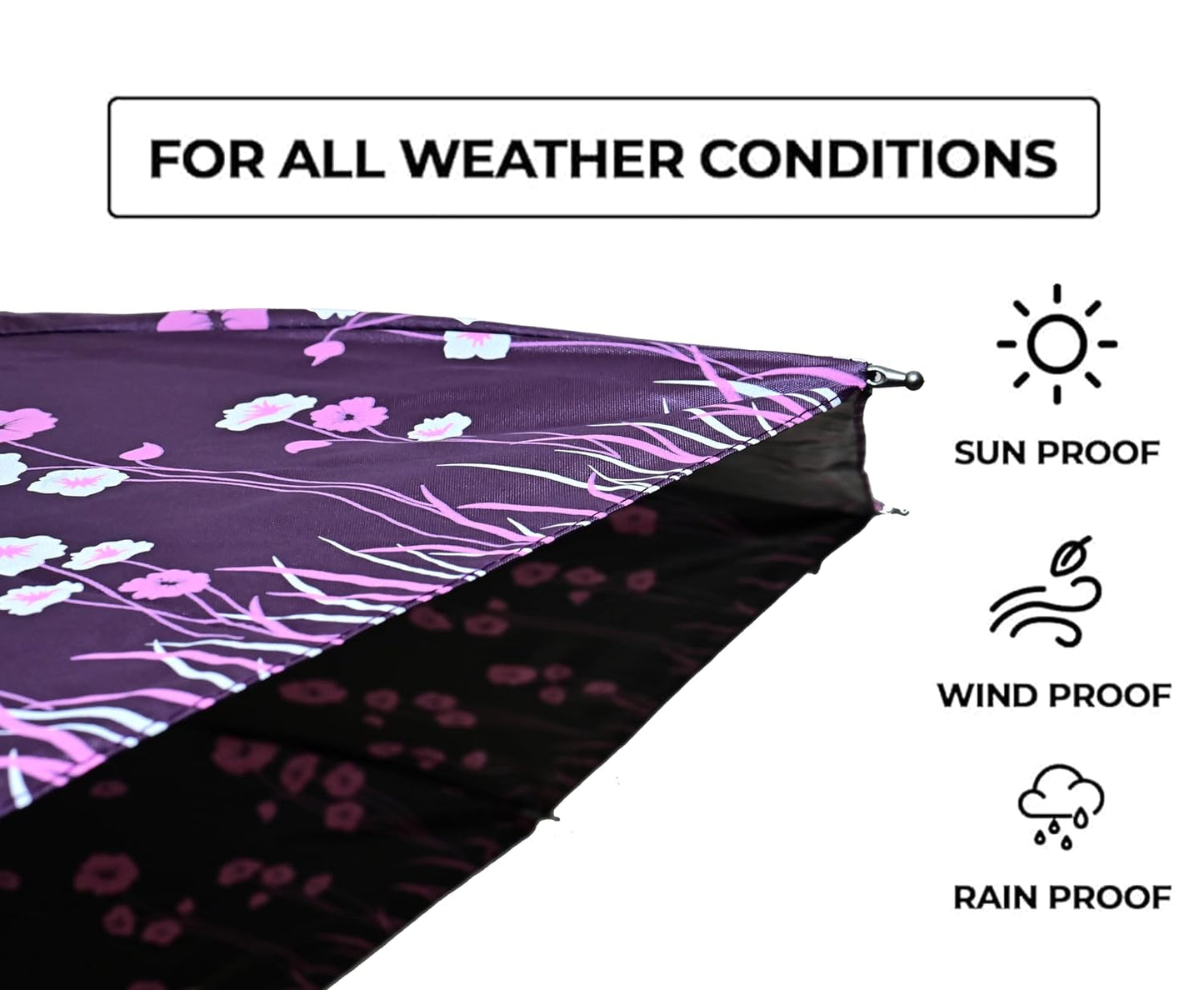 UV Rays Protection Under Print Triple Fold Umbrella For Women , Pack Of 1