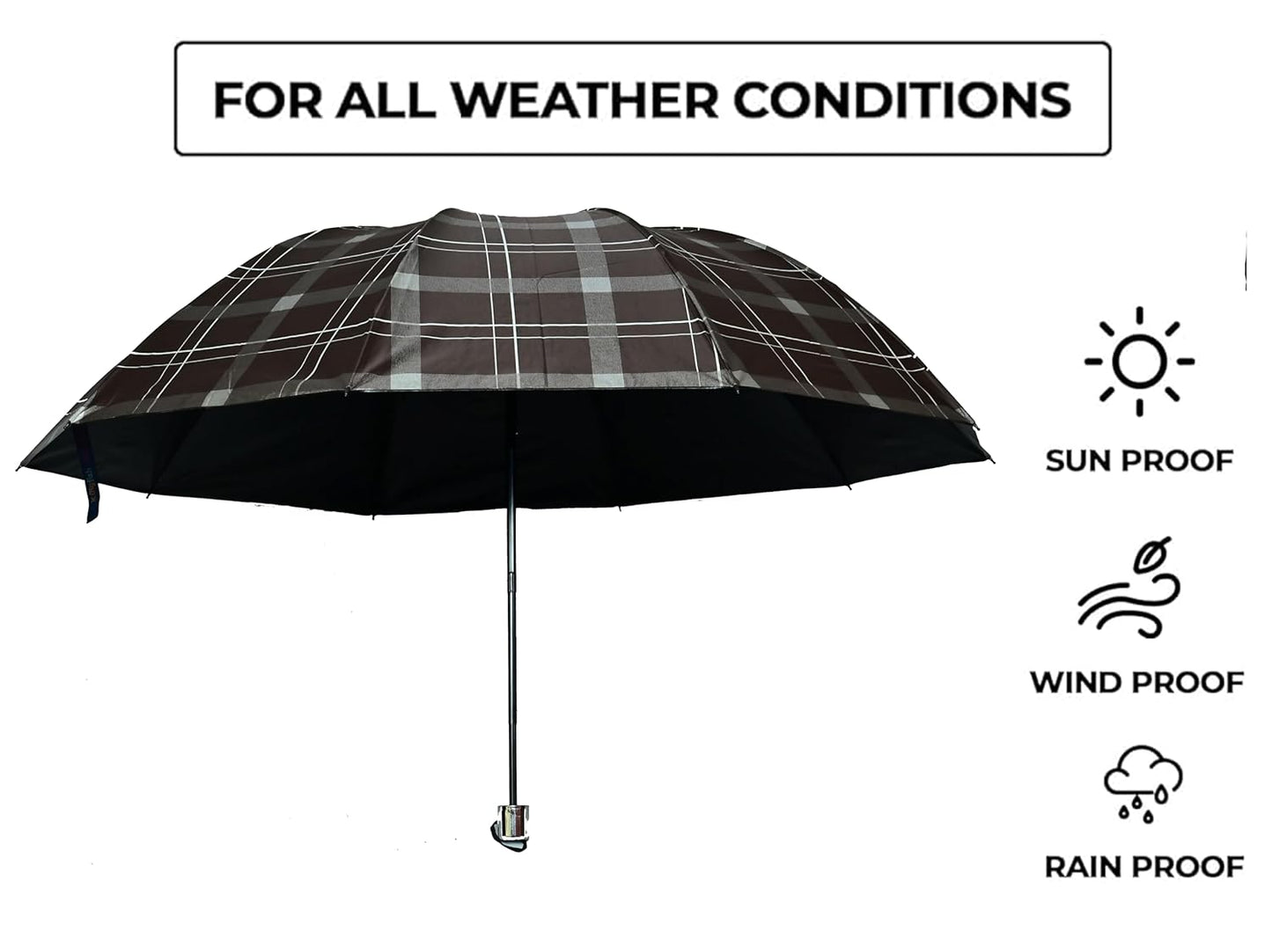 WIND PROOF CHECKED UNISEX DOME SHAPE XXXL SIZE UV PROTECTION UMBRELLA, PACK OF 1