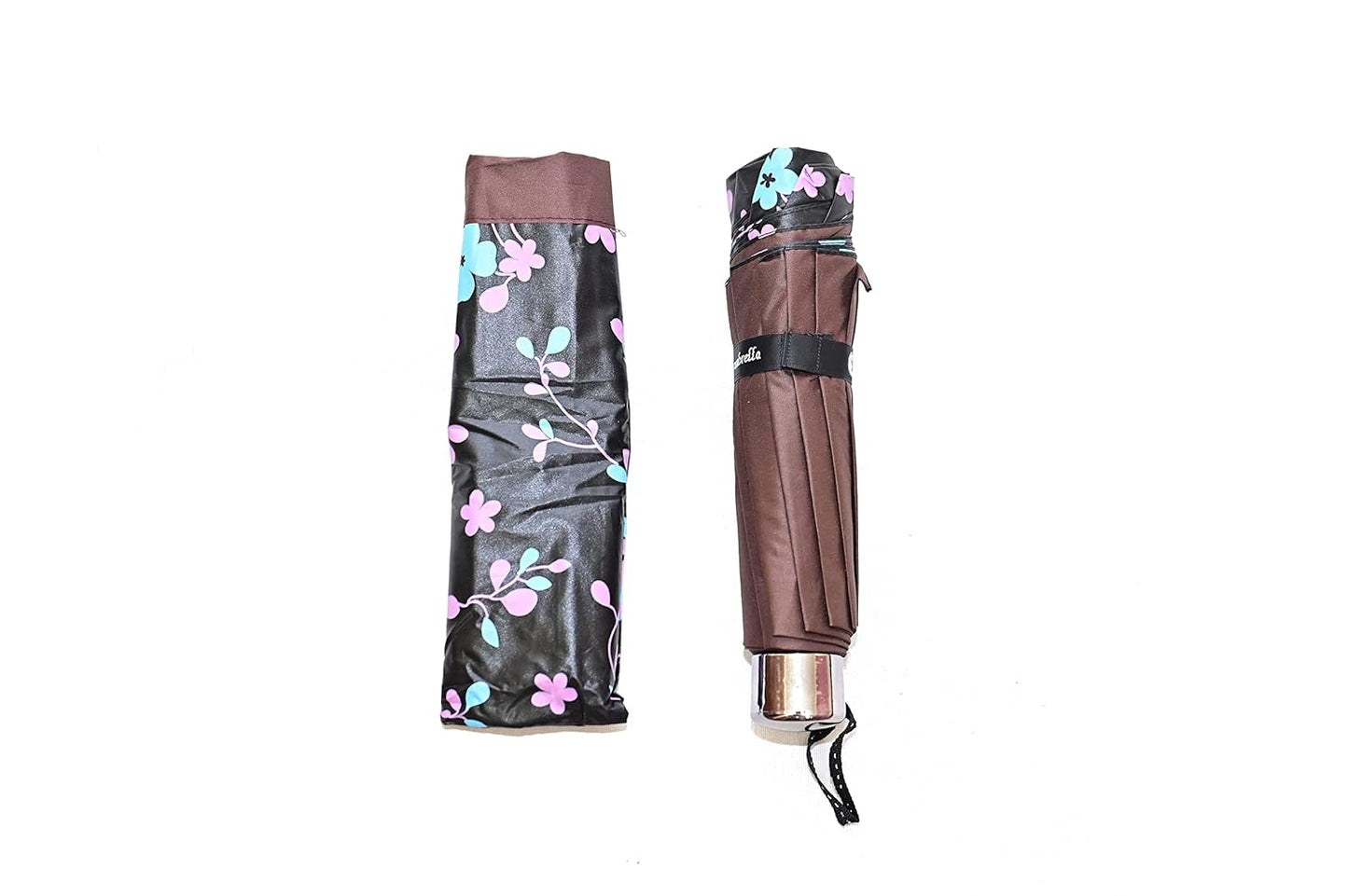 FloralPrinted 3 Fold Anti-Uv,Inner Solid Color Women Compact Umbrella,Pack of 1