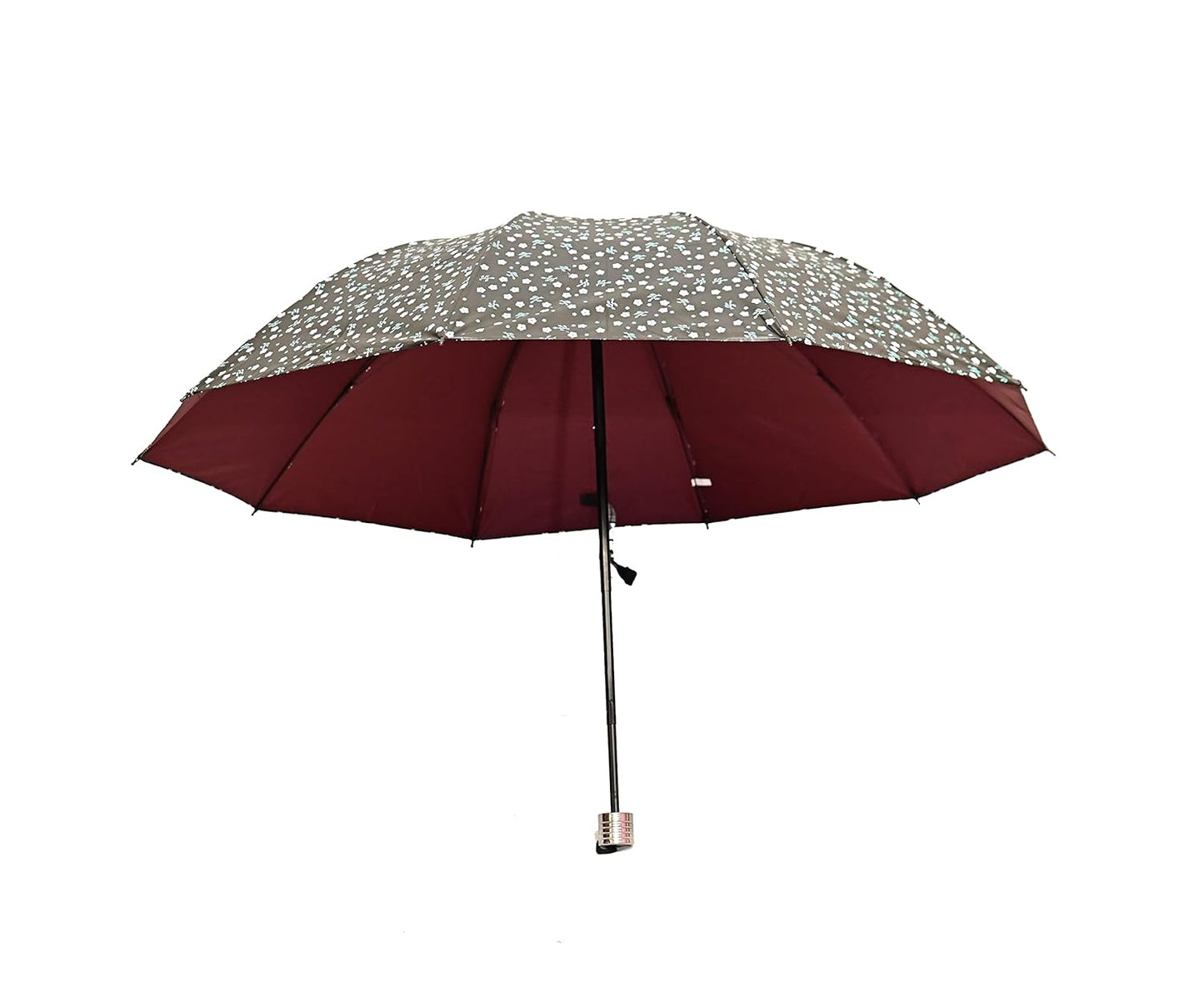 FloralPrinted 3 Fold Anti-Uv,Inner Solid Color Women Compact Umbrella,Pack of 1