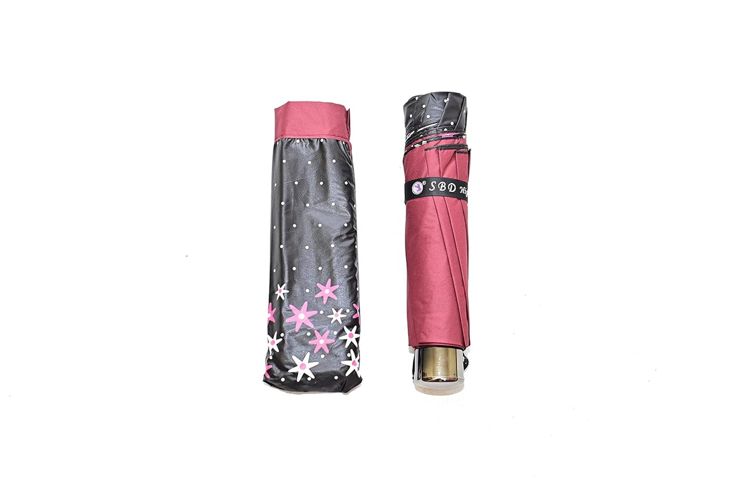 FloralPrinted 3 Fold Anti-Uv,Inner Solid Color Women Compact Umbrella,Pack of 1