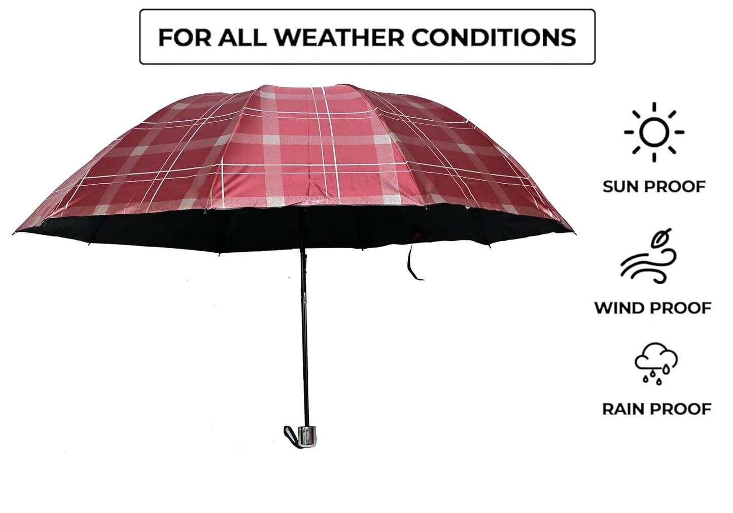 WIND PROOF CHECKED UNISEX DOME SHAPE XXXL SIZE UV PROTECTION UMBRELLA, PACK OF 1