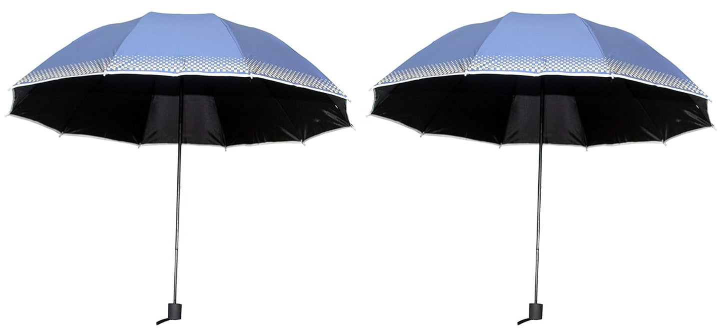Plain MetallicColor 3 Folding Manual Open, Dome Shape Sun/Rain Office Umbrella for Women & Girls, Pack of 2 Umbrella