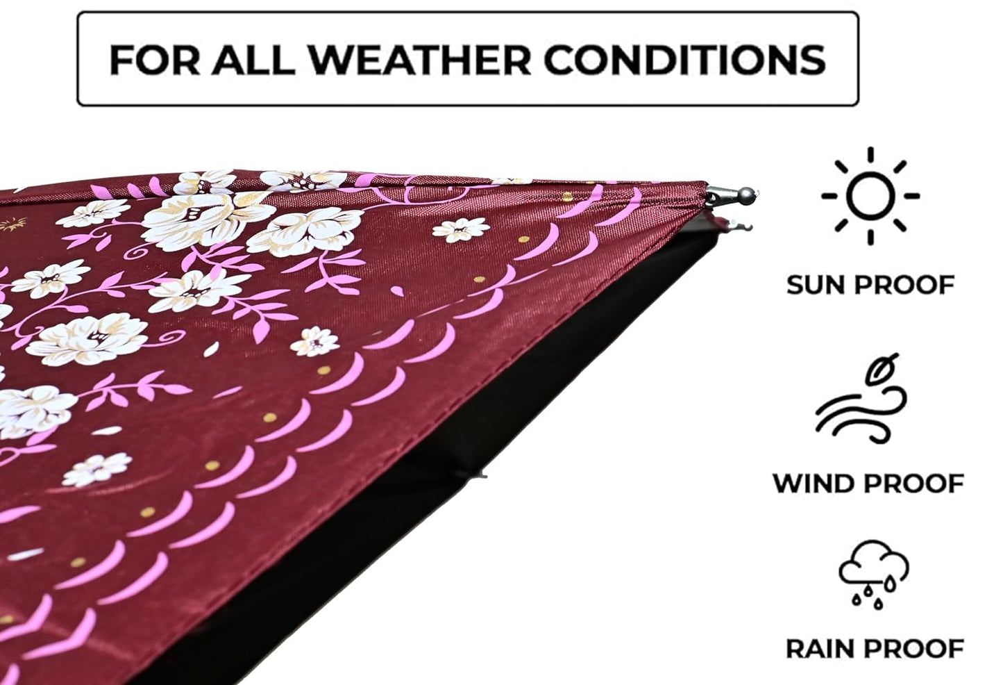 UV Rays Protection Under Print Triple Fold Umbrella For Women , Pack Of 1