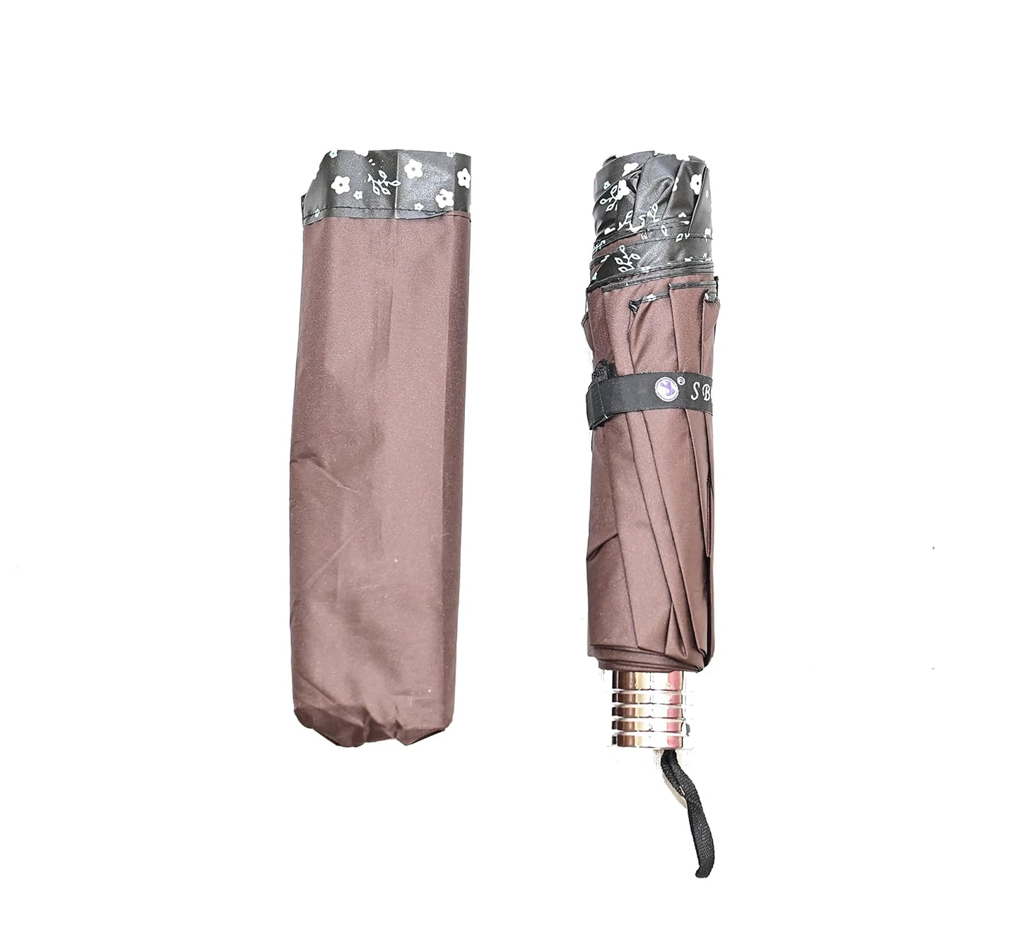FloralPrinted 3 Fold Anti-Uv,Inner Solid Color Women Compact Umbrella,Pack of 1