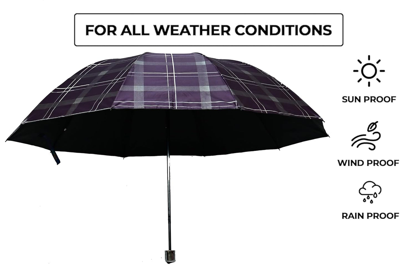 WIND PROOF CHECKED UNISEX DOME SHAPE XXXL SIZE UV PROTECTION UMBRELLA, PACK OF 1