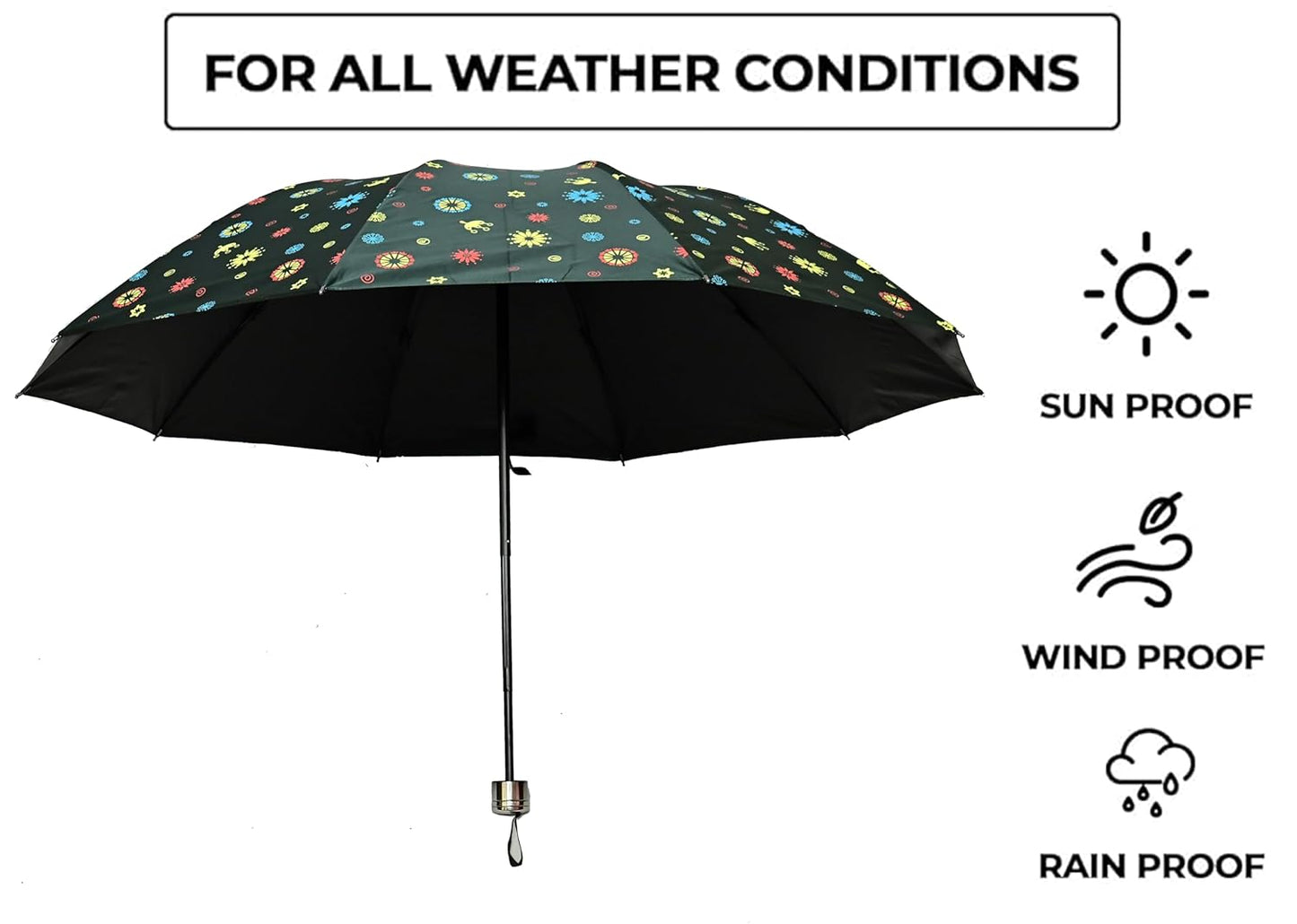 COMPACT 3 FOLD SUN/RAIN PRINTED UV PROTECTION UMBRELLA FOR WOMEN , Pack of 1