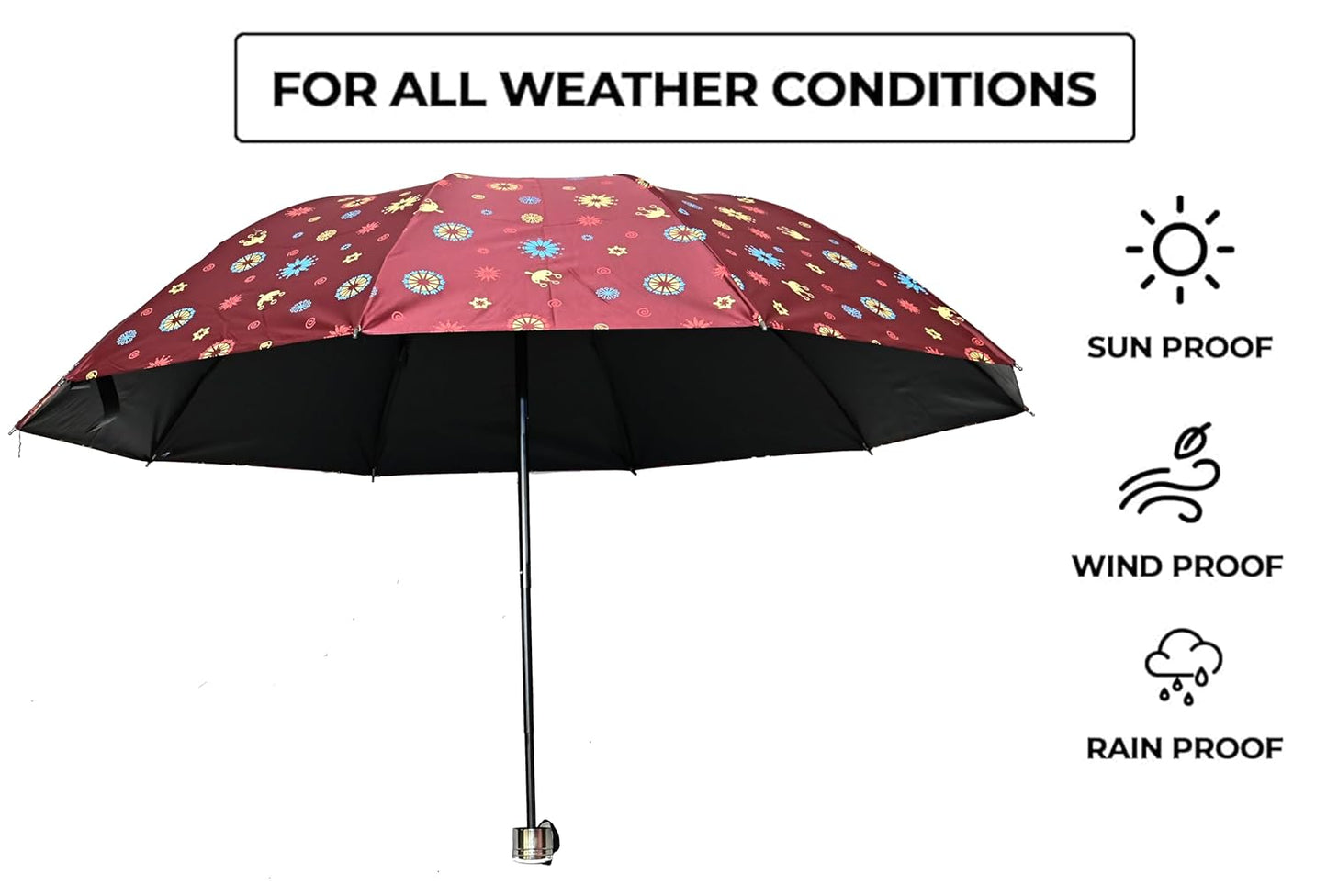 COMPACT 3 FOLD SUN/RAIN PRINTED UV PROTECTION UMBRELLA FOR WOMEN , Pack of 1
