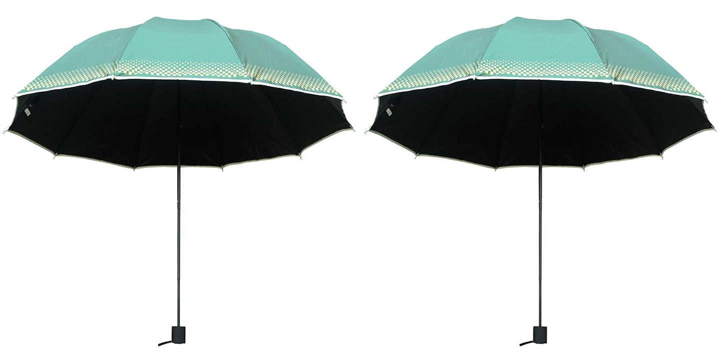 Plain MetallicColor 3 Folding Manual Open, Dome Shape Sun/Rain Office Umbrella for Women & Girls, Pack of 2 Umbrella