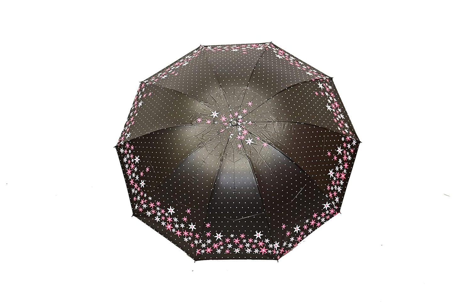 FloralPrinted 3 Fold Anti-Uv,Inner Solid Color Women Compact Umbrella,Pack of 1