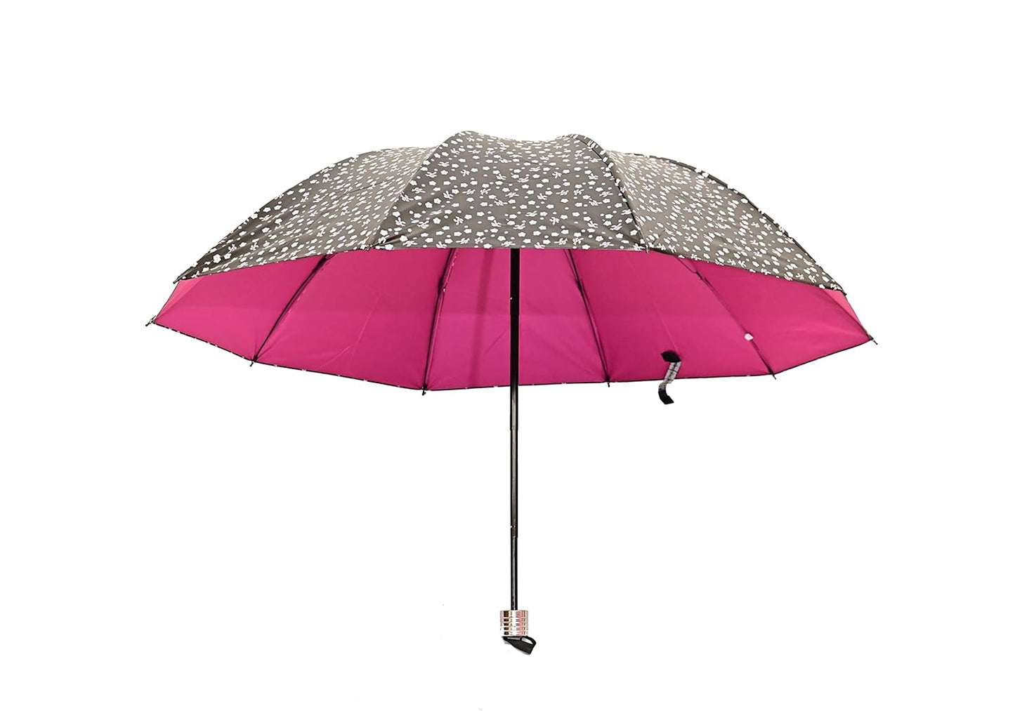 FloralPrinted 3 Fold Anti-Uv,Inner Solid Color Women Compact Umbrella,Pack of 1