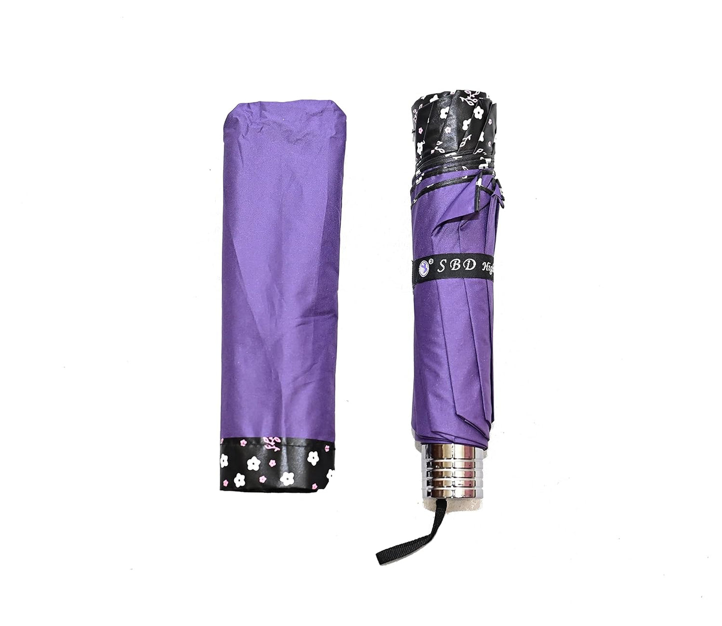 FloralPrinted 3 Fold Anti-Uv,Inner Solid Color Women Compact Umbrella,Pack of 1