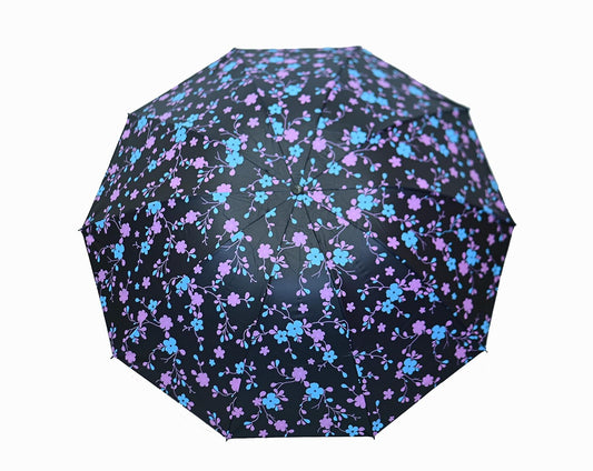 FloralPrinted 3 Fold Anti-Uv,Inner Solid Color Women Compact Umbrella,Pack of 1
