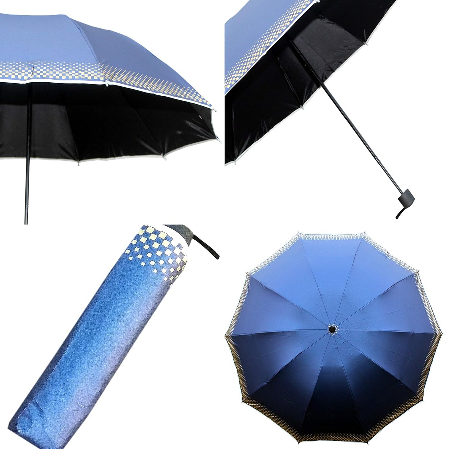 Plain MetallicColor 3 Folding Manual Open, Dome Shape Sun/Rain Office Umbrella for Women & Girls, Pack of 2 Umbrella