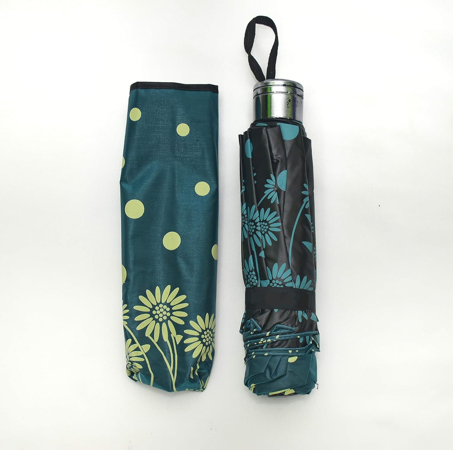 Windproof Shiny Under Print, Floral Pattern, Anti Uv, Sun/Rain 3 Folding Manual Umbrella for Women, Pack of 1