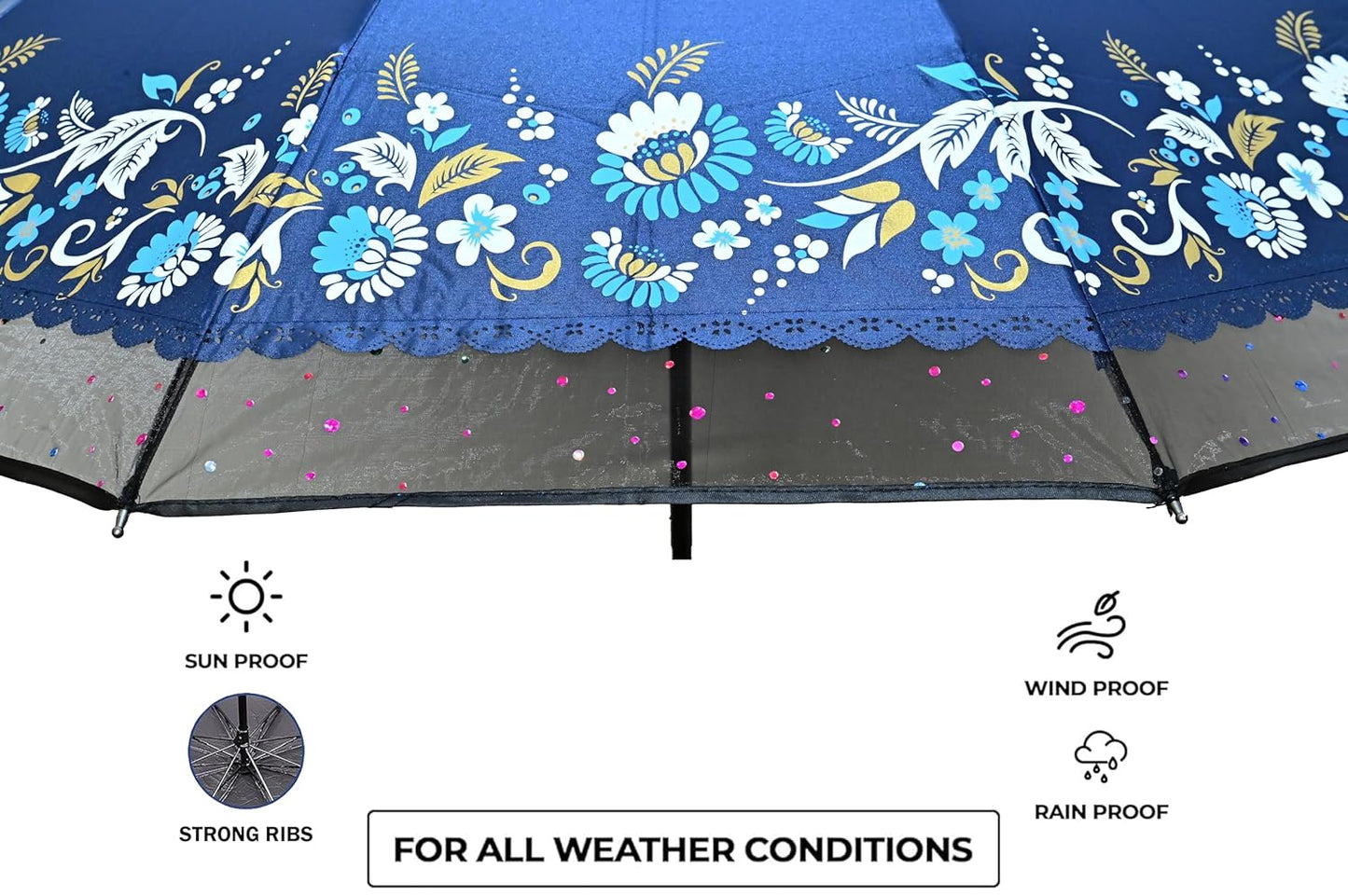 Xyro-Cutting-Edge Netted border Sun/Rain Women Floral Printed Umbrella Pack Of 1