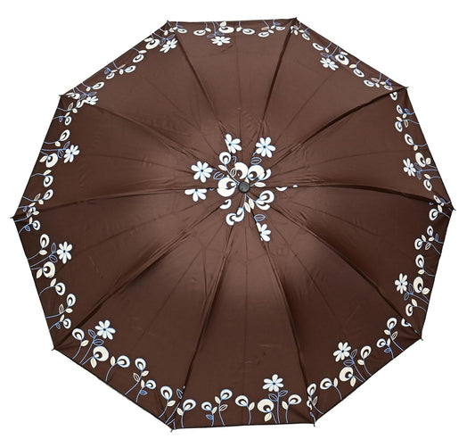 Floral Print Solid Color Stylish 3-Fold UV Protection Umbrella For Women Pack of 1