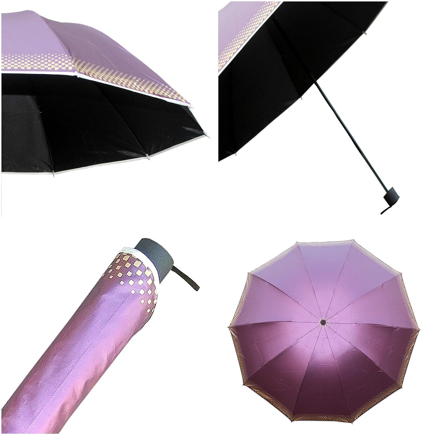 Plain MetallicColor 3 Folding Manual Open, Dome Shape Sun/Rain Office Umbrella for Women & Girls, Pack of 2 Umbrella