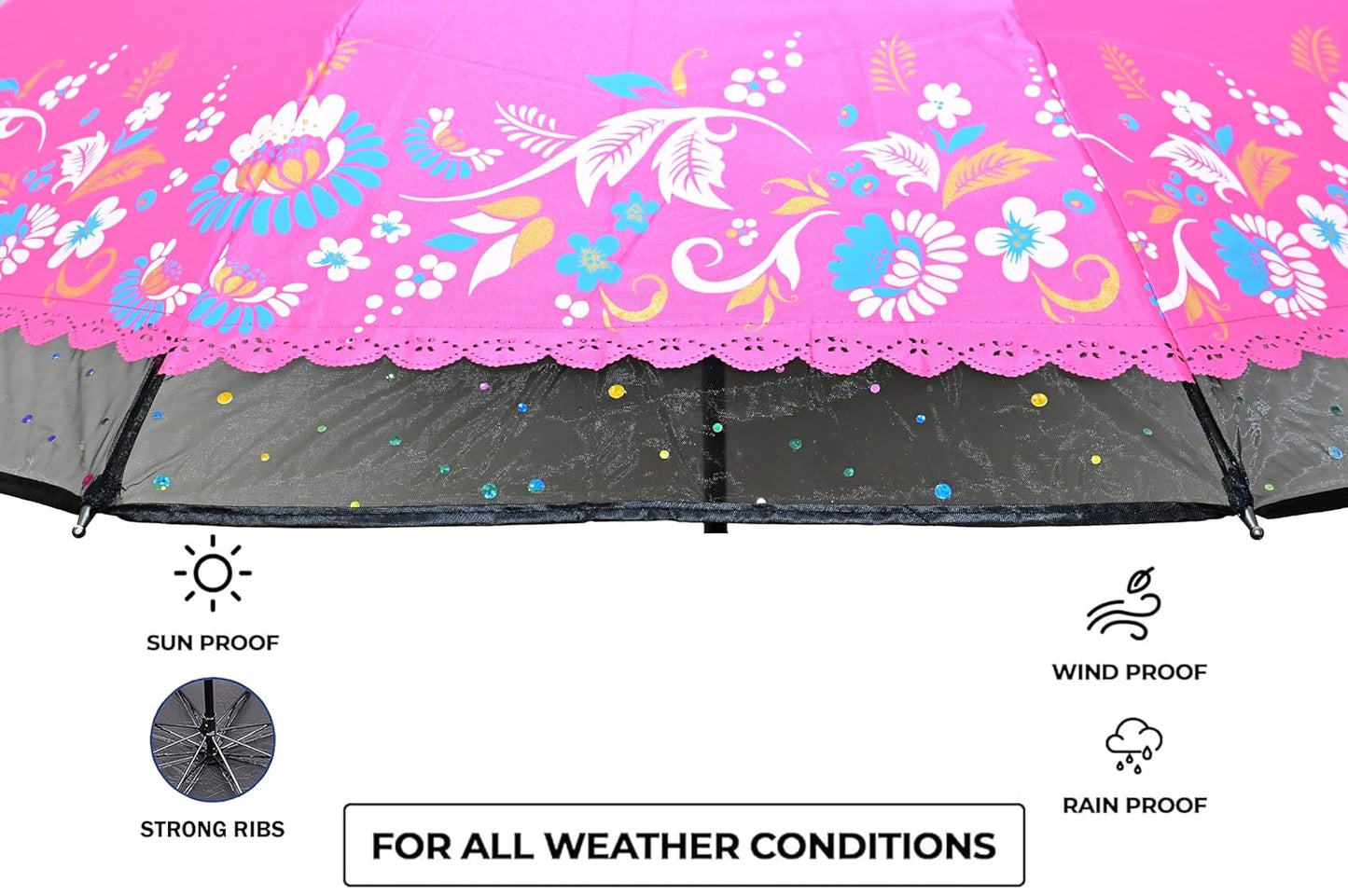 Xyro-Cutting-Edge Netted border Sun/Rain Women Floral Printed Umbrella Pack Of 1