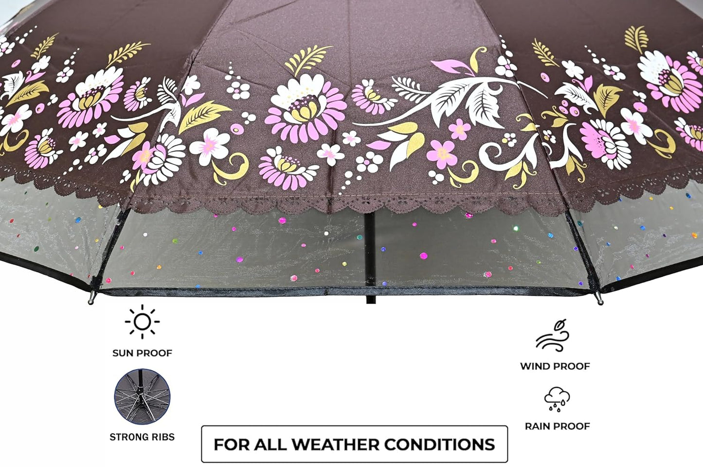 Xyro-Cutting-Edge Netted border Sun/Rain Women Floral Printed Umbrella Pack Of 1