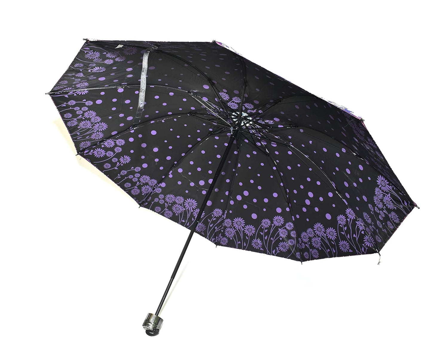 Windproof Shiny Under Print, Floral Pattern, Anti Uv, Sun/Rain 3 Folding Manual Umbrella for Women, Pack of 1