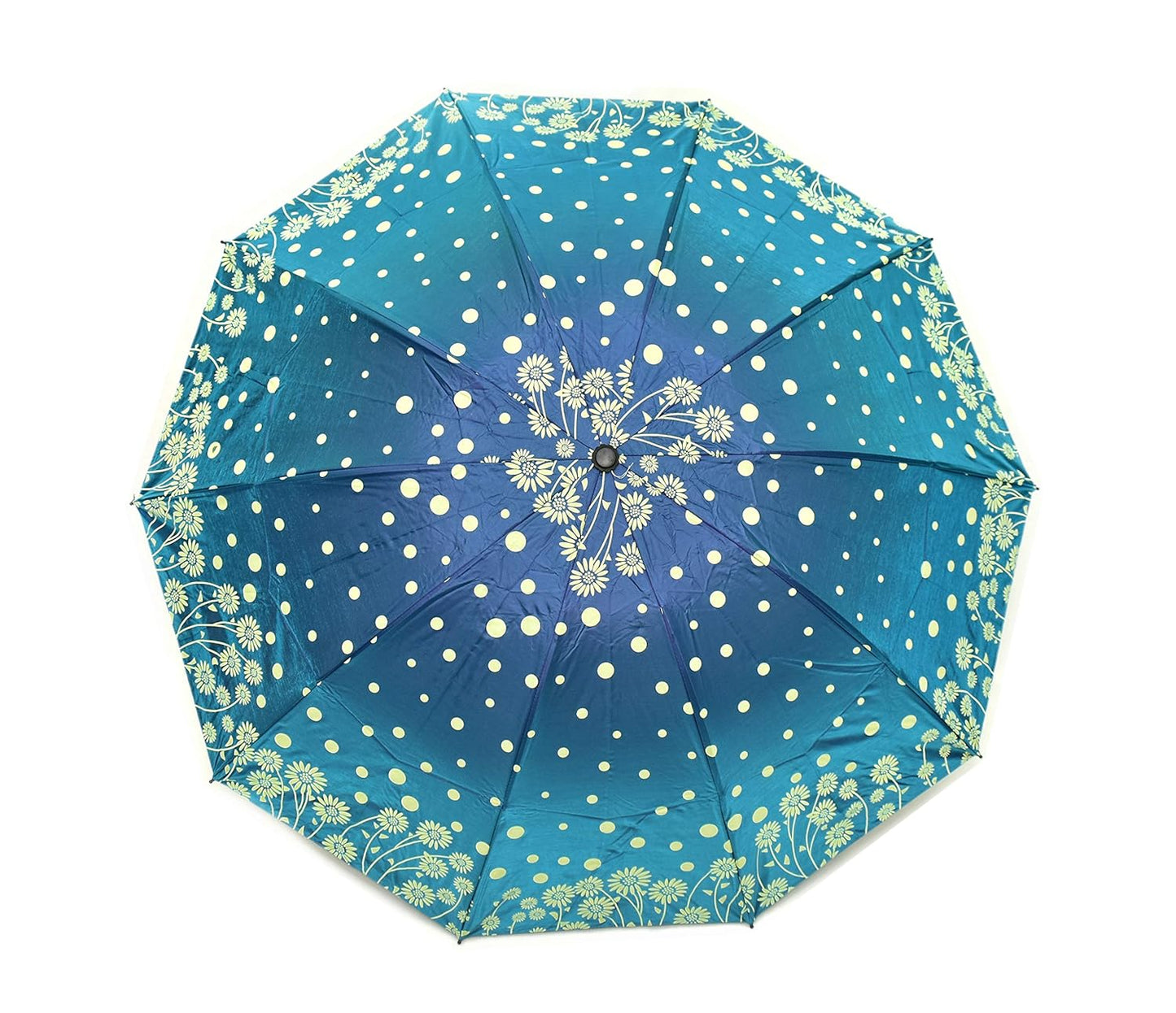 Windproof Shiny Under Print, Floral Pattern, Anti Uv, Sun/Rain 3 Folding Manual Umbrella for Women, Pack of 1