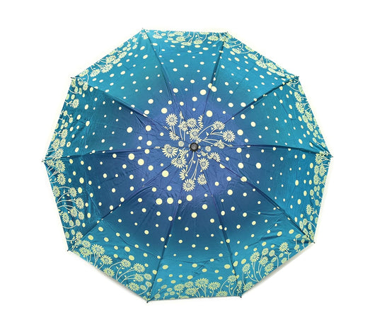 Windproof Shiny Under Print, Floral Pattern, Anti Uv, Sun/Rain 3 Folding Manual Umbrella for Women, Pack of 1