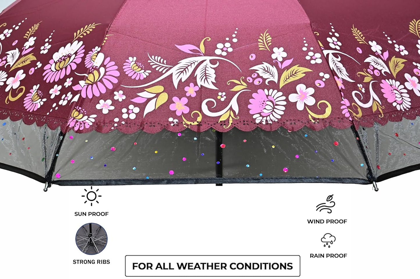 Xyro-Cutting-Edge Netted border Sun/Rain Women Floral Printed Umbrella Pack Of 1