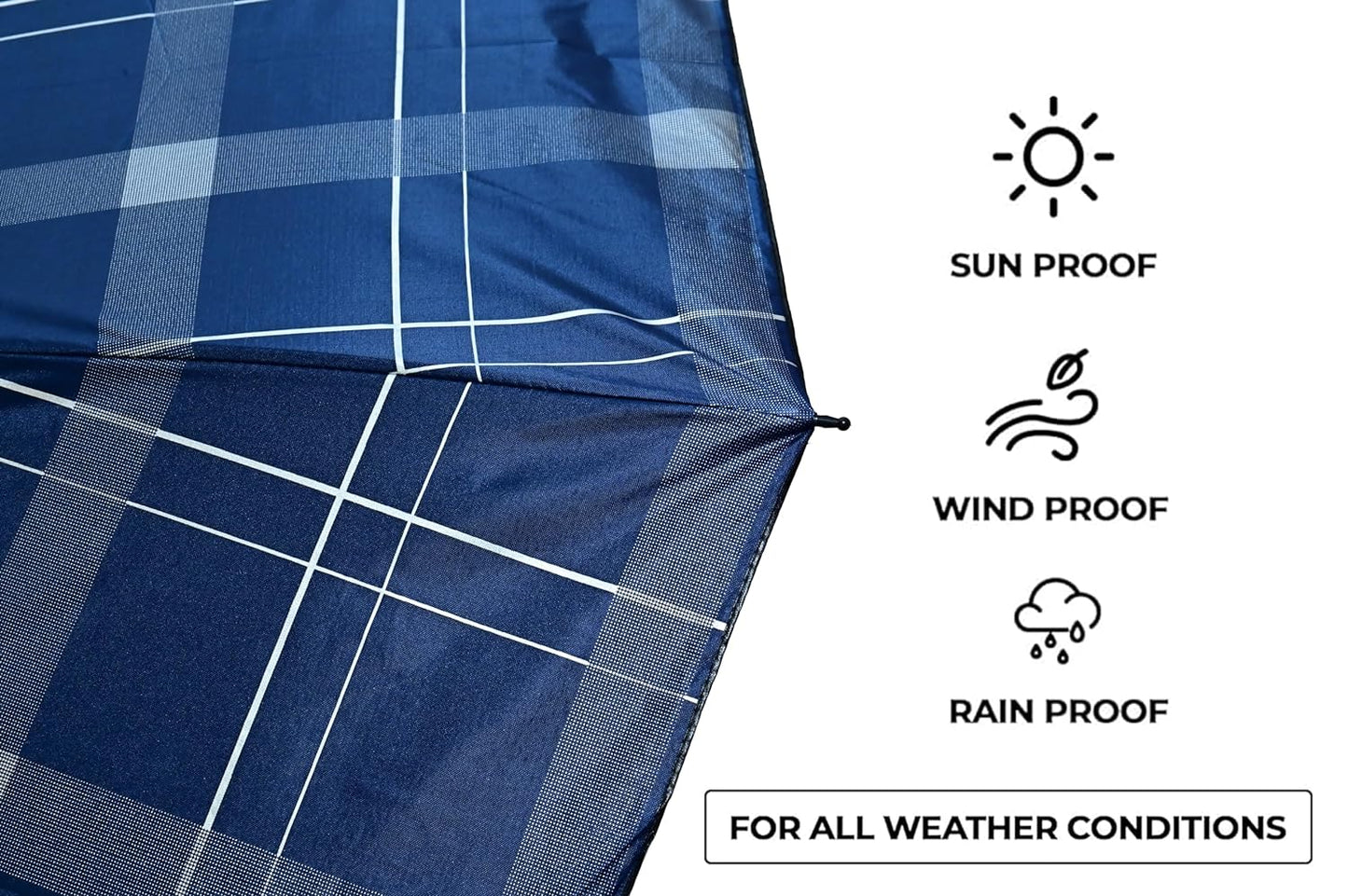 WIND PROOF CHECKED UNISEX DOME SHAPE XXXL SIZE UV PROTECTION UMBRELLA, PACK OF 1
