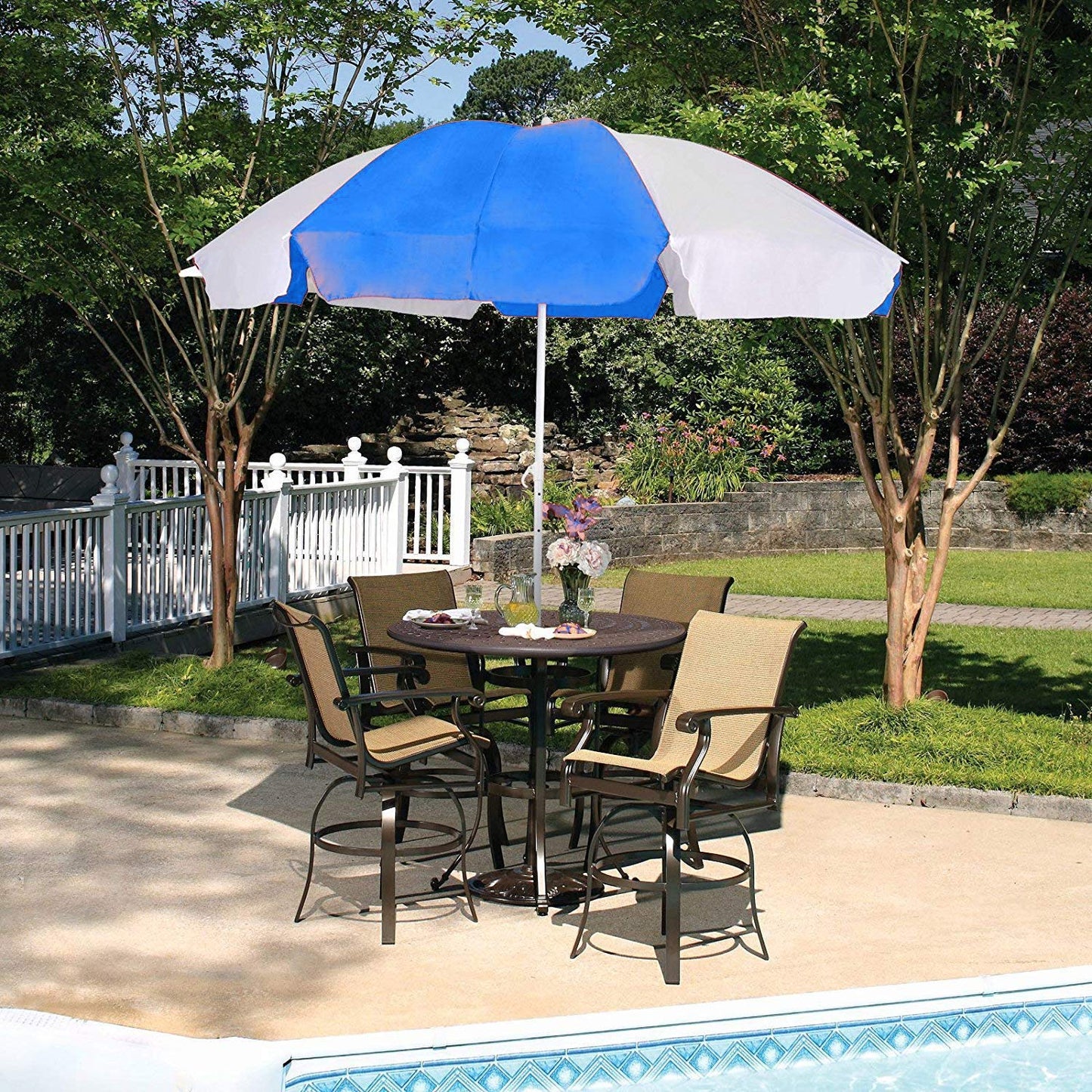 By-Color Blue and White Garden Folding Umbrella, Size - 40"(medium) & 48"(big) Beach Umbrella Pack Of 1