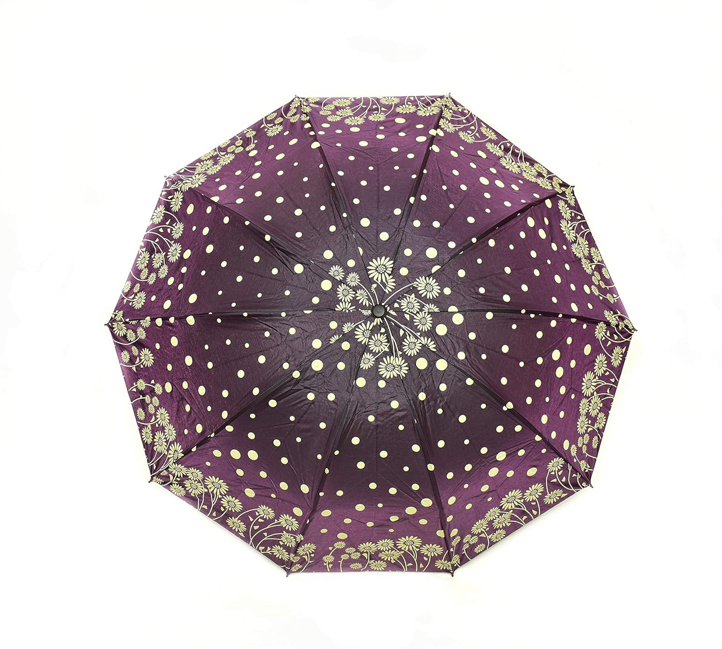 Windproof Shiny Under Print, Floral Pattern, Anti Uv, Sun/Rain 3 Folding Manual Umbrella for Women, Pack of 1