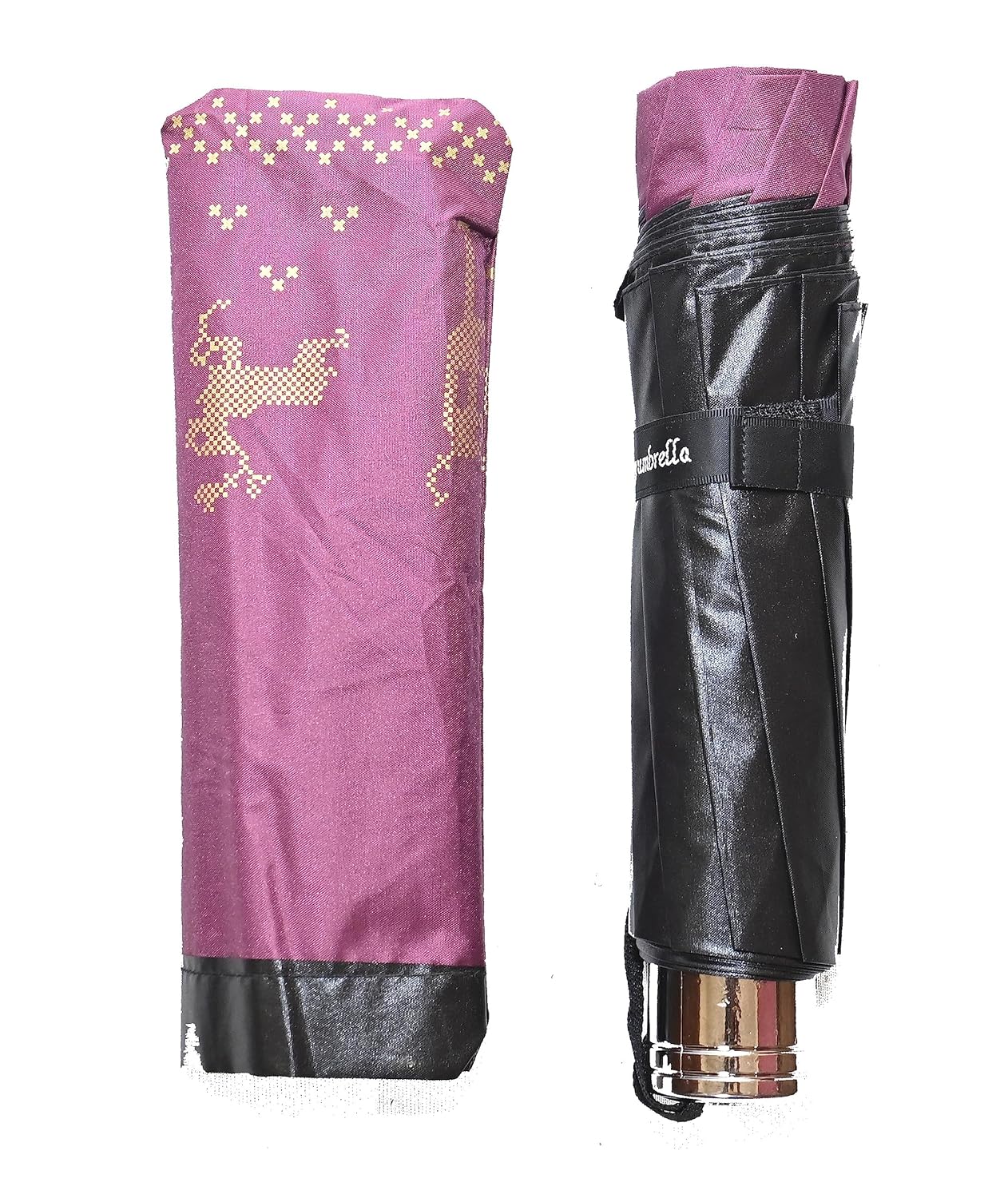 Metallic Golden print 3 fold Anti Uv Umbrella for women , Pack of 1